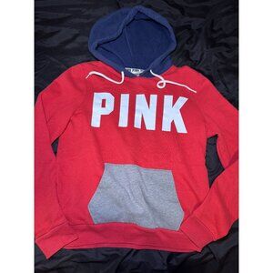 Victorias Secret‎ PINK Red & Navy Colorblock Hoodie With Kangaroo Pocket Size S